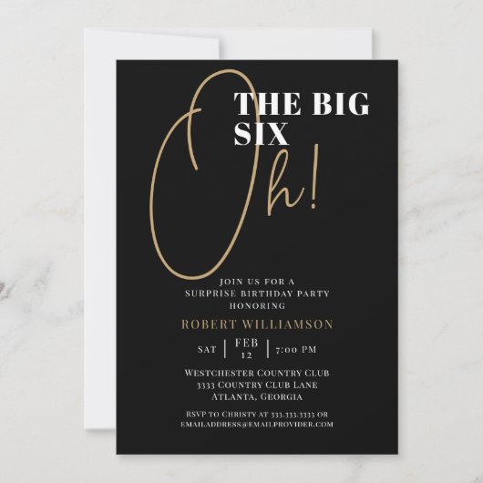 Black The Big 60th Surprise Birthday Invitation Kaart (Voorkant)
