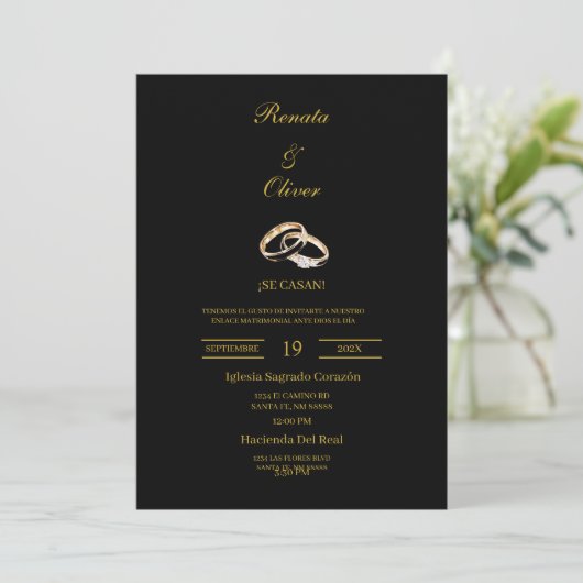 Black theme wedding ring Spanish Wedding Kaart (Staand voorkant)