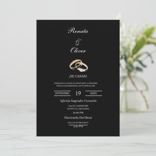 Black theme wedding ring Spanish Wedding Kaart (Staand voorkant)
