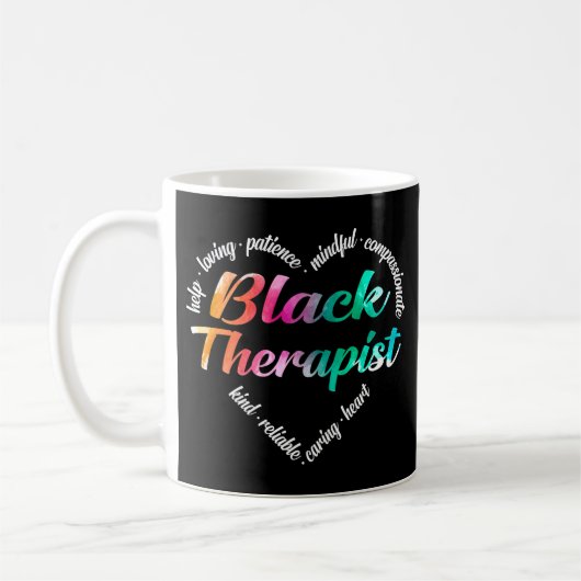 Black Therapist Heart Word Cloud Waterverf Koffiemok (Links)