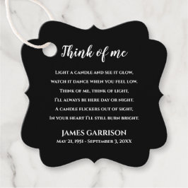 Black Think of Me Celebration of Life Candle Bedankjes Labels