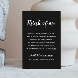 Black Think of Me Celebration of Life Candle Plaatskaartje