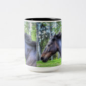 Black Thoroughbred Percheron Horse Photo Tweekleurige Koffiemok (Center)