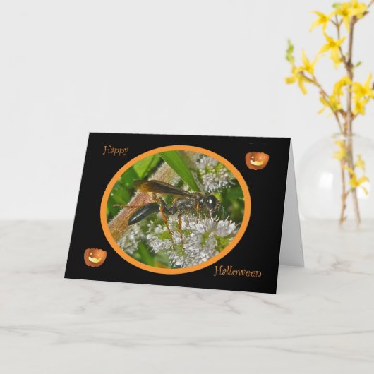 Black Thread-Waist Wasp Halloween Kaart (Gele Bloem)