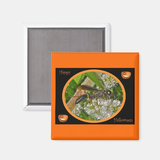 Black Thread-Waist Wasp Halloween Magnet (Voorkant / Achterkant)