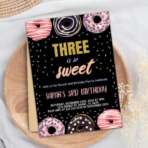 Black Three is Sweet Donut Verjaardag Uitnodiginge Kaart
