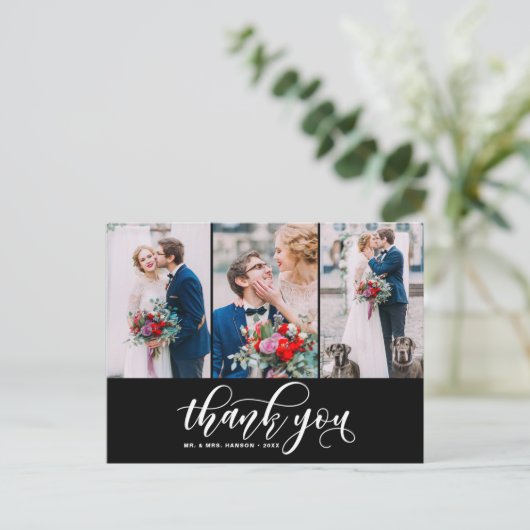Black Three Photo Collage Hartelijk dank voor uw s Briefkaart (Staand voorkant)