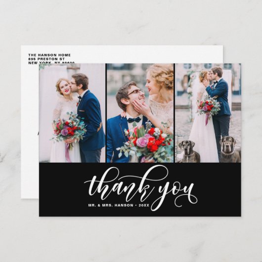 Black Three Photo Collage Hartelijk dank voor uw s Briefkaart (Voorkant / Achterkant)