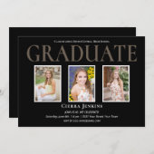 Black Three Photo Graduation Party Kaart (Voorkant / Achterkant)