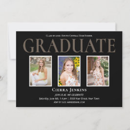 Black Three Photo Graduation Party Kaart