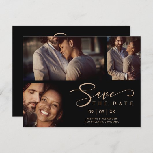 Black Three Photos Collage Wedding Funny Script (Voorkant / Achterkant)