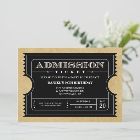 Black Ticket-uitnodigingen Kaart (Staand voorkant)