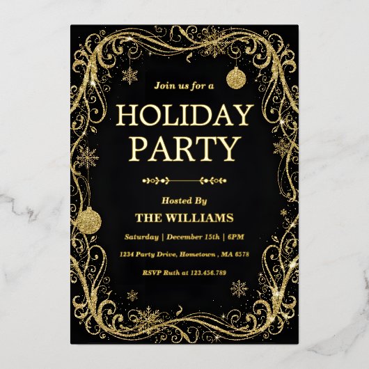 Black Tie Holiday & New Year’s Eve Celebration Folie Uitnodiging (Voorkant)