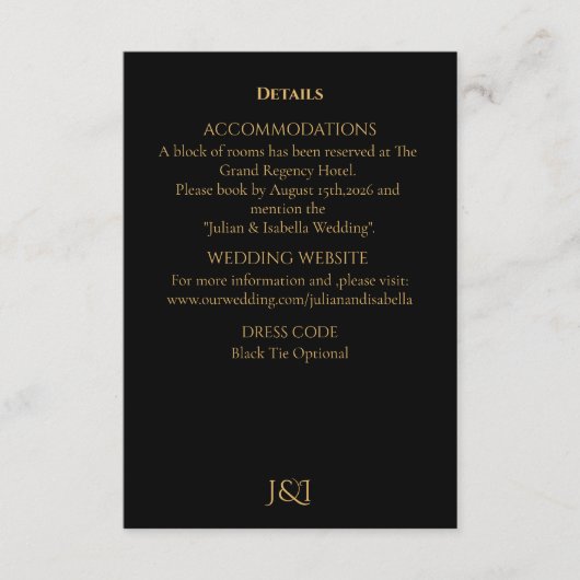 Black Tie Royal Regency wedding Informatiekaartje (Voorkant)