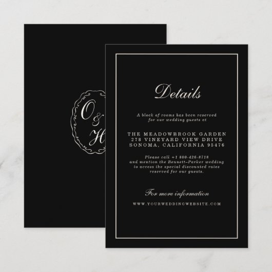 Black Tie Wedding Classic Details Enclosure Card Informatiekaartje (Voorkant / Achterkant)