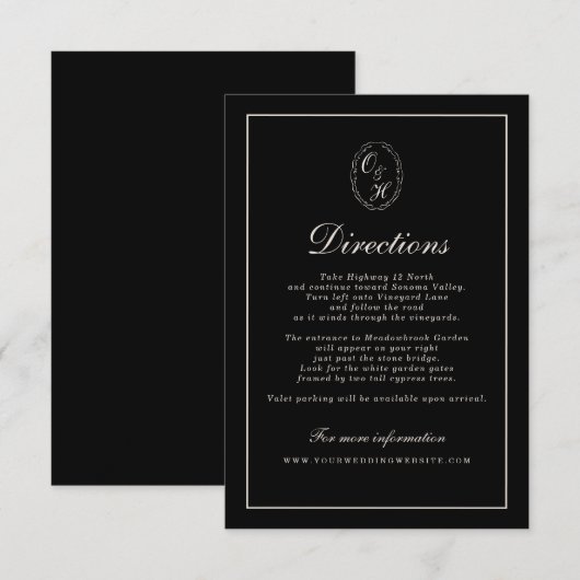 Black Tie Wedding Classic Directions Card Informatiekaartje (Voorkant / Achterkant)