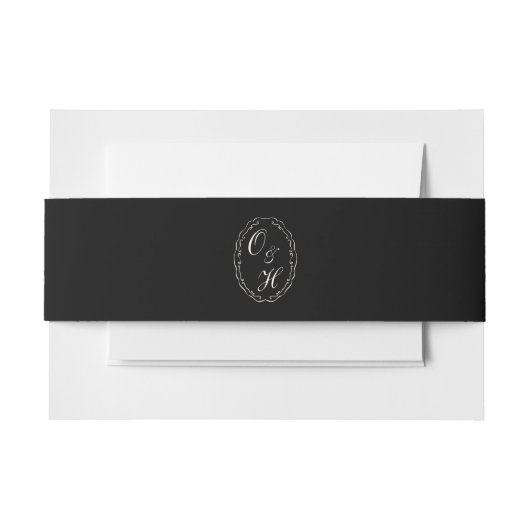 Black Tie Wedding Monogram Belly Band Uitnodigingen Wikkel (Voorkant Voorbeeld)