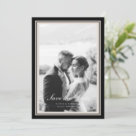 Black Tie Wedding Photo Save the Date Card Kaart (Staand voorkant)