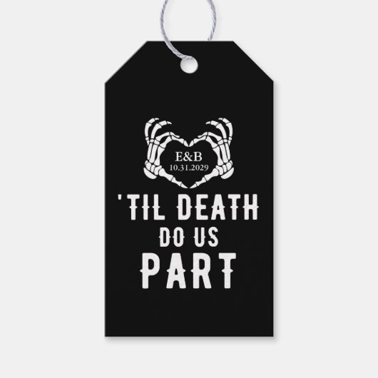 Black Til Death Do us Part Skelet Bruiloft Cadeaulabel (Voorkant)