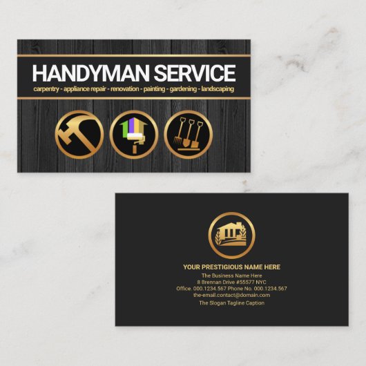 Black Timber Wood Handyman Tools Construction Visitekaartje (Voorkant / Achterkant)