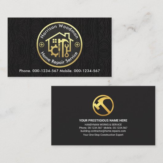 Black Timer Handyman Tools Cirboard Visitekaartje (Voorkant / Achterkant)