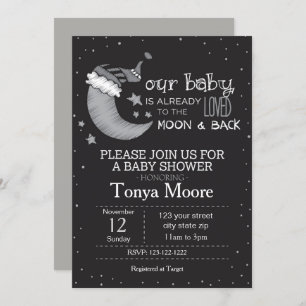 Black to the Moon and Back Baby shower Invite Kaart