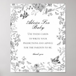 Black Toile De Jouy Advies voor Baby shower Game Poster