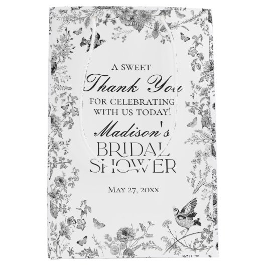 Black Toile De Jouy Bridal Shower Favors Medium Cadeauzakje (Voorkant)