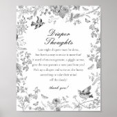 Black Toile De Jouy Diaper Thoughts Baby Shower Poster (Voorkant)