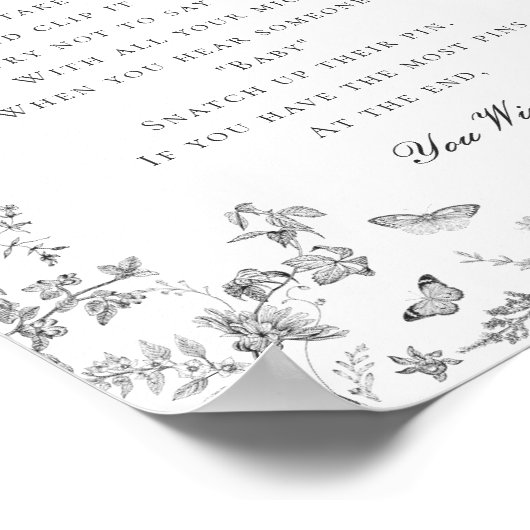 Black Toile De Jouy Dont Say Baby shower Game Poster (Hoek)