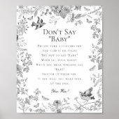 Black Toile De Jouy Dont Say Baby shower Game Poster (Voorkant)