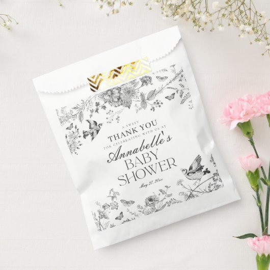 Black Toile De Jouy Floral Baby Shower Dessert Bedankzakje (Gezegeld)