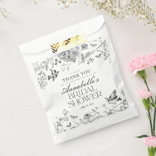 Black Toile De Jouy Floral Bridal Shower Dessert Bedankzakje (Gezegeld)