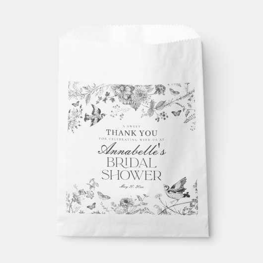 Black Toile De Jouy Floral Bridal Shower Dessert Bedankzakje (Voorkant)