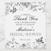 Black Toile De Jouy Floral Bridal Shower Favors Wijn Etiket (Enkel label)