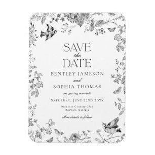 Black Toile De Jouy  Floral Save the Date Magneet