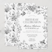 Black Toile De Jouy Franse Bloemen Verjaardagsfees Kaart (Voorkant / Achterkant)