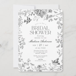 Black Toile De Jouy Vintage Floral Bridal Shower Kaart