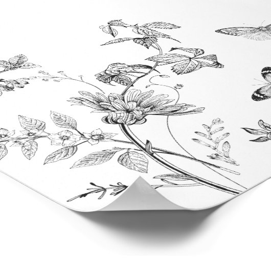 Black Toile Jouy Floral Baby Sprinkle Welkomstbord Poster (Hoek)