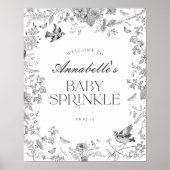 Black Toile Jouy Floral Baby Sprinkle Welkomstbord Poster (Voorkant)