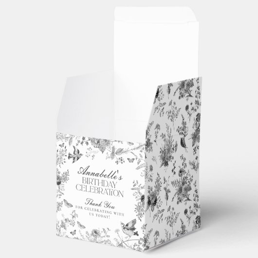 Black Toile Jouy Floral Birthday Party Favor Box Bedankdoosjes (Geopend)