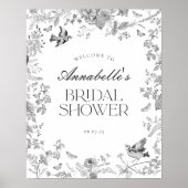 Black Toile Jouy Floral Bridal Shower Welcome Sign Poster (Voorkant)