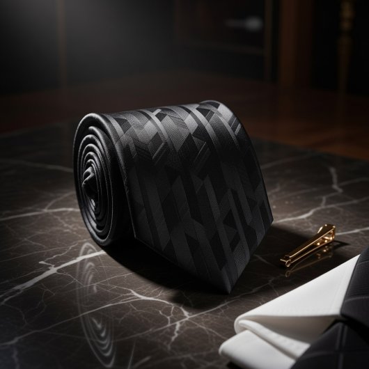 Black Tonal Geometric Stropdas