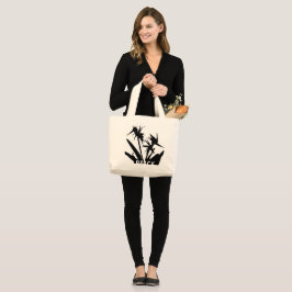 BLACK - Tote bag con Flor del paraiso en negro