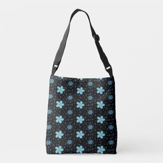 Black Tote with Blue Paisley Floral Print Crossbody Tas (Achterkant)