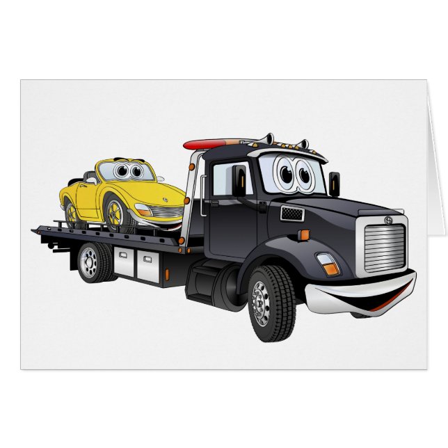 Black Tow Truck Flatbed Cartoon (Voorkant Horizontaal)