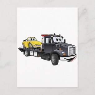 Black Tow Truck Flatbed Cartoon Briefkaart