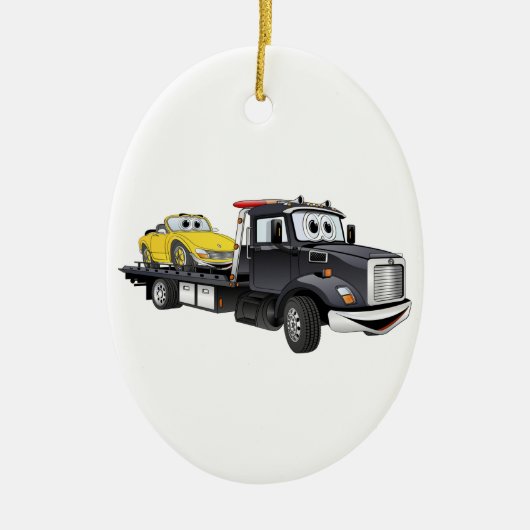 Black Tow Truck Flatbed Cartoon Keramisch Ornament (Voorkant)