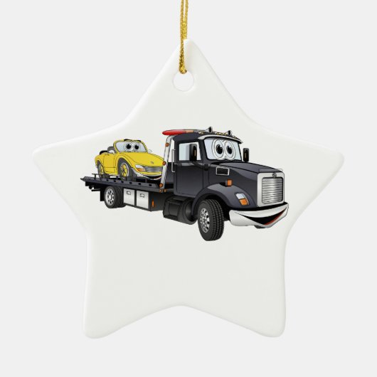 Black Tow Truck Flatbed Cartoon Keramisch Ornament (Voorkant)