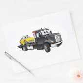 Black Tow Truck Flatbed Cartoon Ovale Sticker (Envelop)